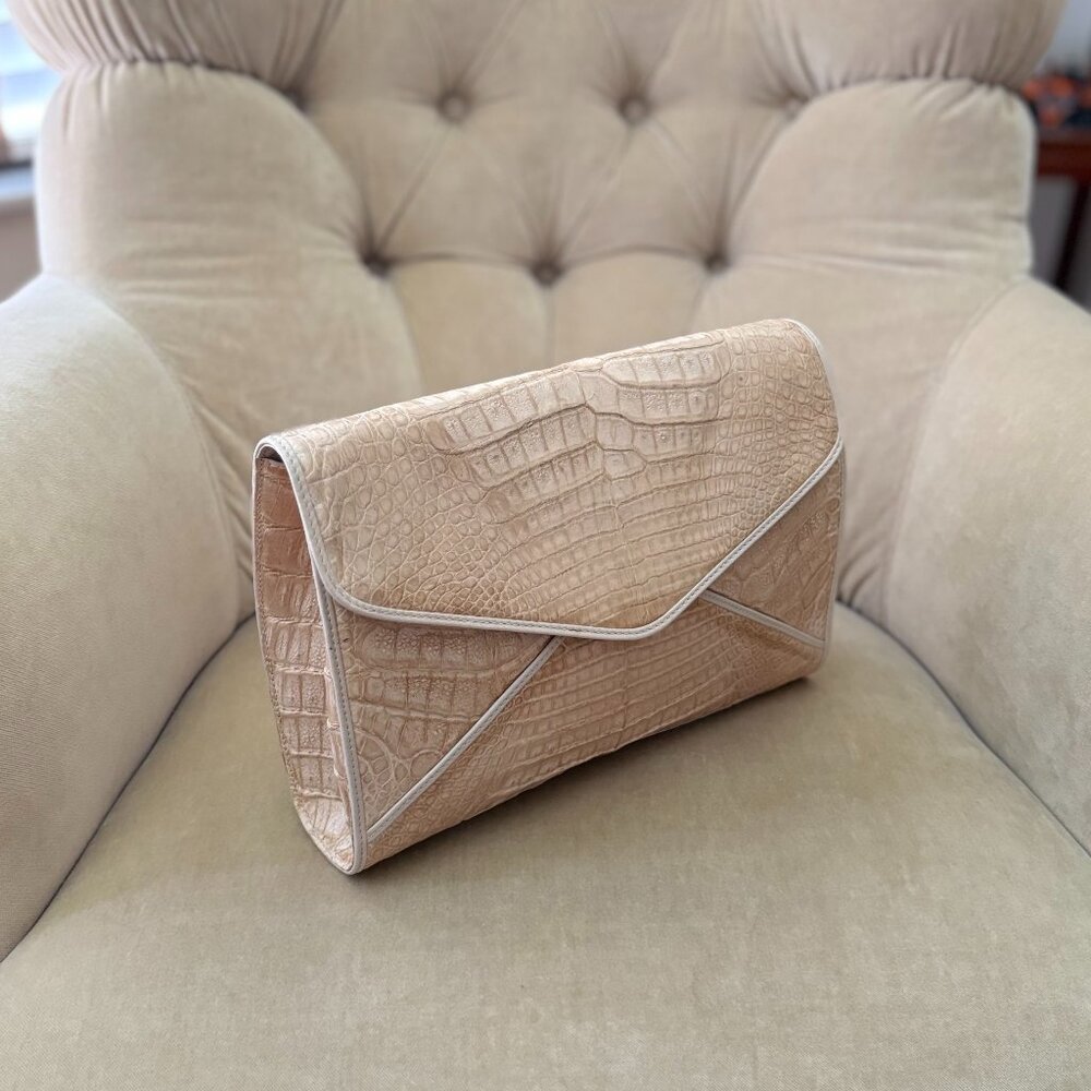 VTG Auth DONNA ELISSA Genuine Crocodile Nude Convertible Clutch Shoulder Bag - Picture 4 of 8